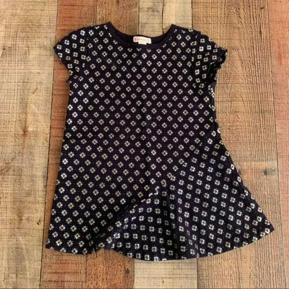 Crewcuts Dress 2T Navy Blue with silver metallic flowers